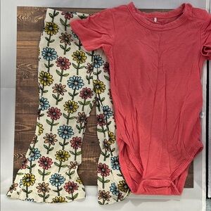 Posh Peanut Pink Onesie and Floral Pants Set